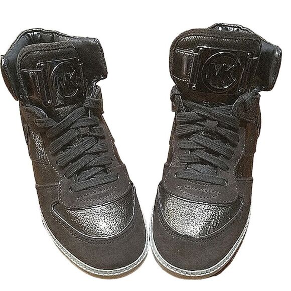 MICHAEL KORS NIKKO HIGH TOP WEDGE SNEAKERS Brown Suede Hidden Wedge Women's 7.5 - Picture 2 of 13